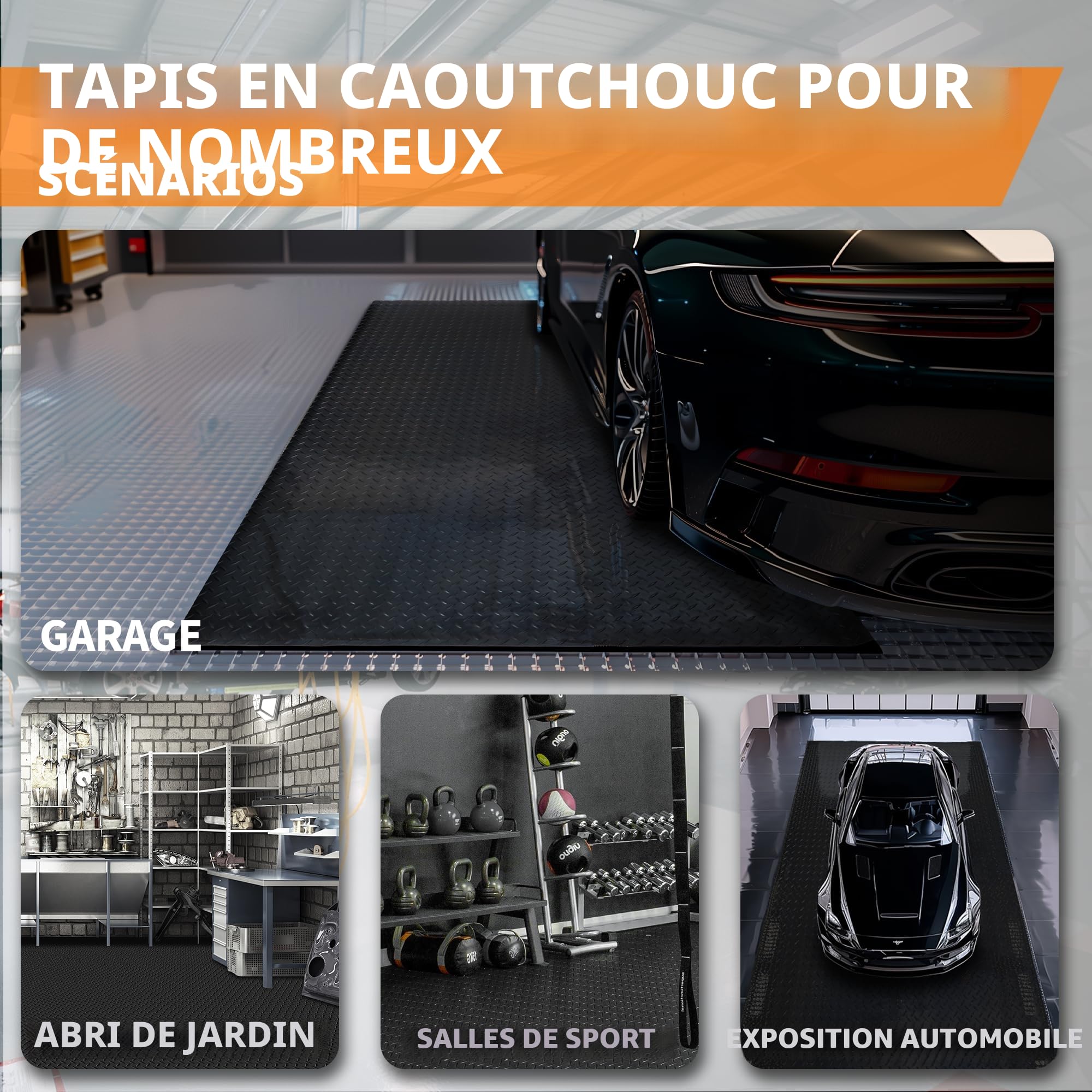 bimiti Tapis en caoutchouc antidérapant, 300 x 150 cm, au mètre, pour sols de garage, pour cave, atelier, garage