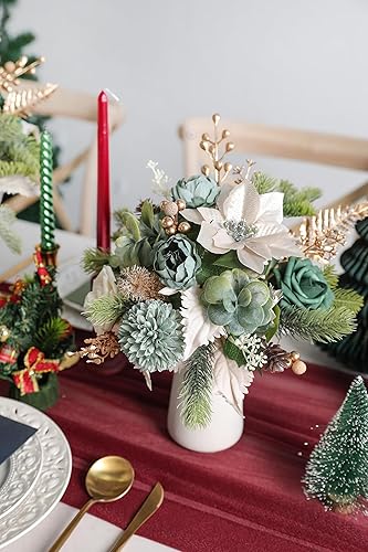 Miniatura 4 de Juego de caja de flores artificiales de Navidad, flores de seda, rosas falsas para bricolaje, decoración temática roja de Navidad, adornos de árbol,