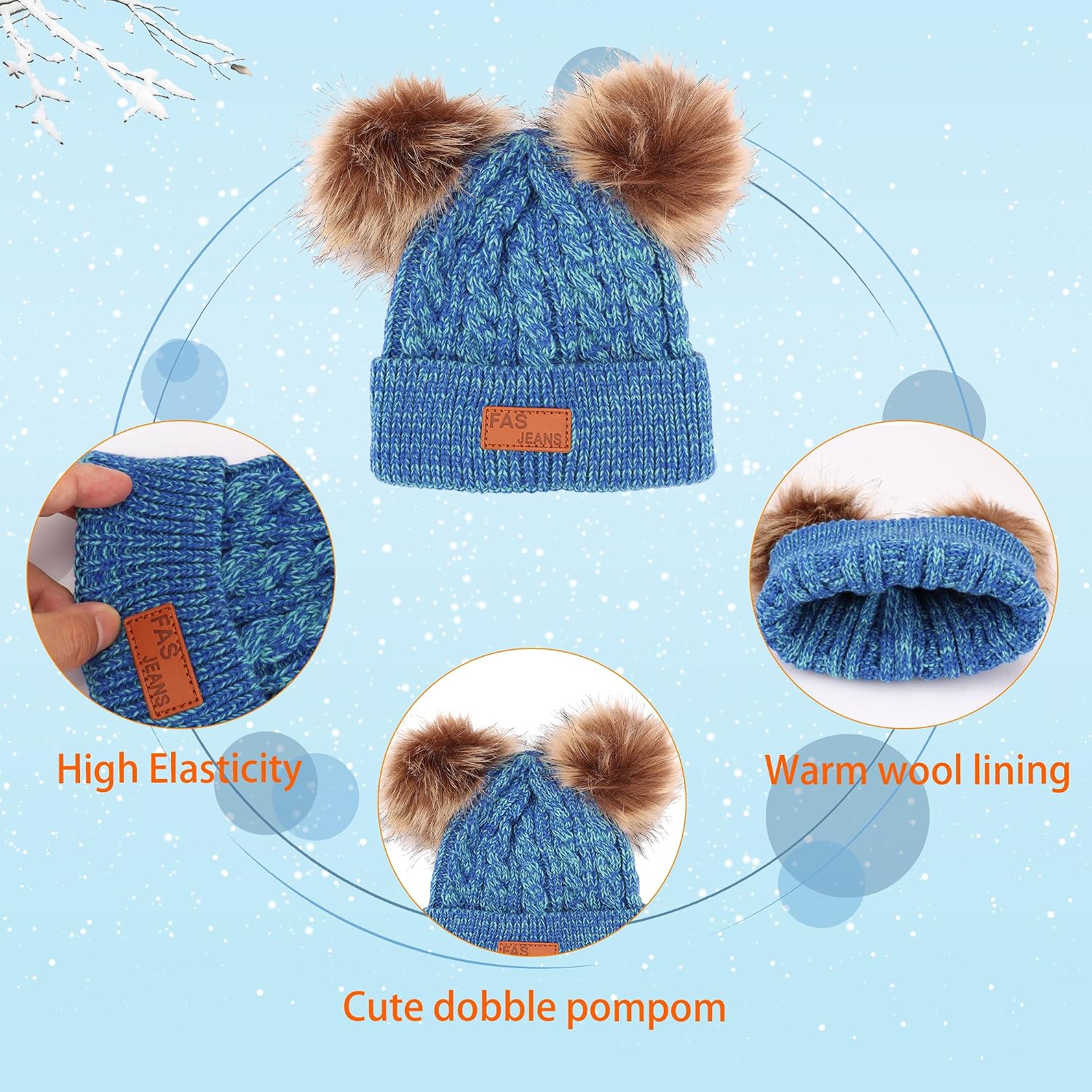 Winter Beanie Hat Scarf Gloves Set for Kids, Winter Warm Set Knitting Cap Neck Warmer Gloves for Girls Boys 2-10 Year