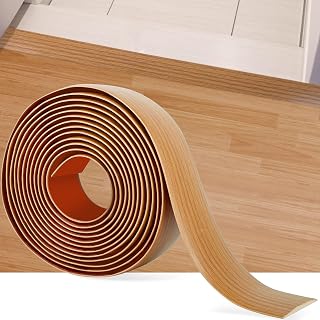 MYFAMIREA 16.4ft Self-Adhesive Vinyl Floor Transition Strip, Light Brown Wood Grain for Laminate Gaps & Doorways