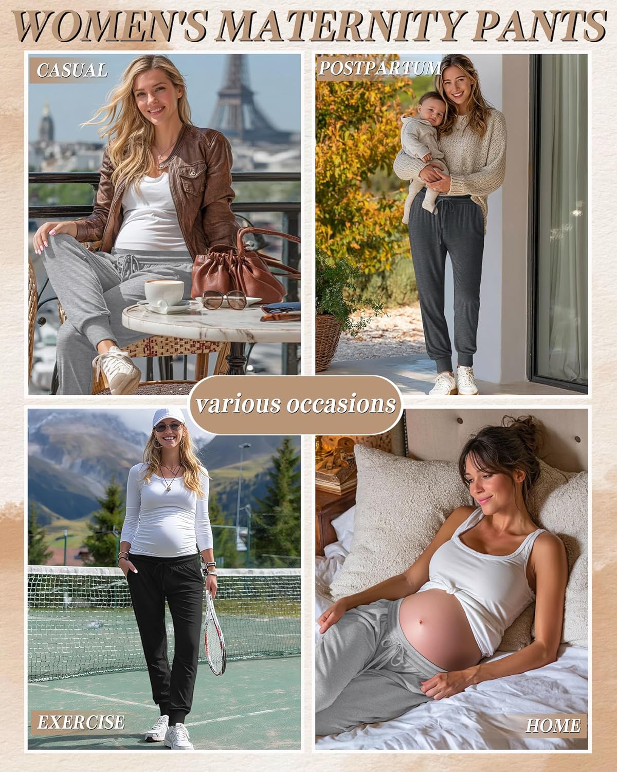 3 Pack Women's Lounge Maternity Pants, Casual Joggers Underbelly Pregnancy Sweatpants with Drawstring and Pockets