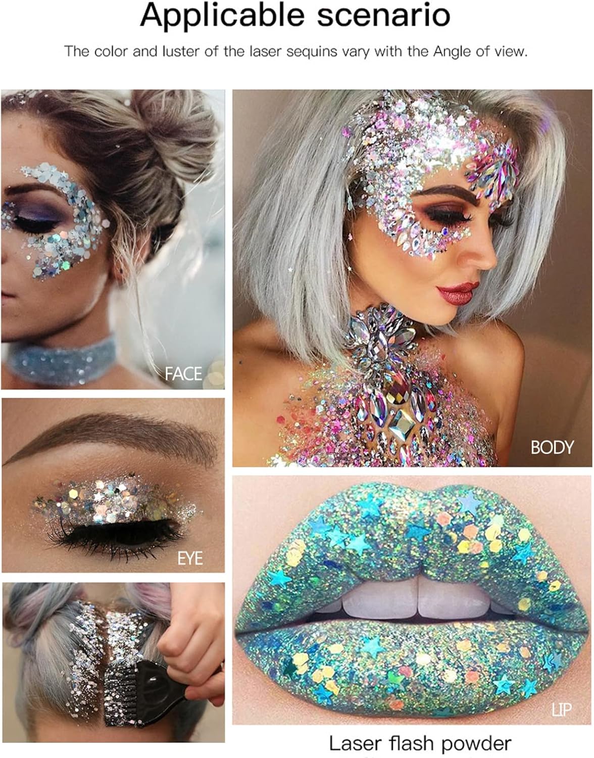 PASNOWFU Body Gel Glitter Set, 5Pcs Mermaid Scale Sequins, Long Lasting Sparkling Eyeshadow, Festival Art Decoration Makeup, Lip Nail Hair Painting Chunky Glitter Decorate : Everything Else