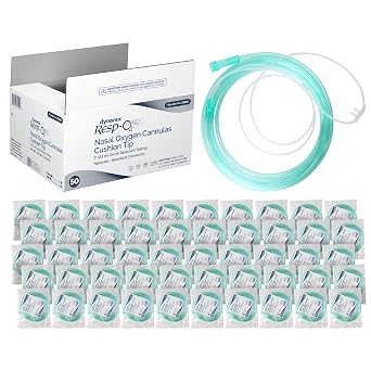 Dynarex 33120 Nasal Cannula for Oxygen Therapy, 7, Crush Resistant, Soft Cushion Tip, Standard Connector, Pack of 50