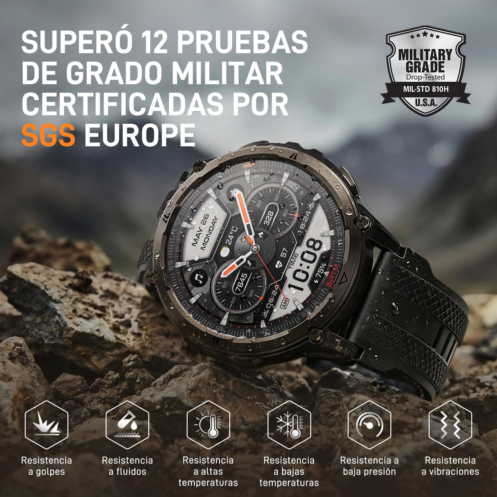 KOSPET Orb 2 Reloj Inteligente Hombre y Mujer, GPS Doble Banda,5 ATM e IP69 | Smartwatch Militar AMOLED 1.43",16 Días Batería, Linterna LED, 170+ Deportes, Ritmo Cardíaco y Sueño para Android iPhone