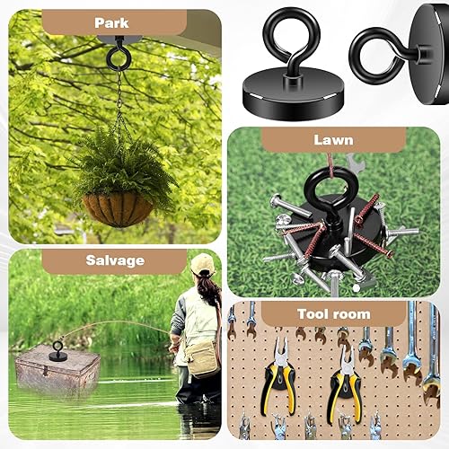 Vista 55 de Neosmuk Imán de pesca negro, imán de 2 pulgadas, 350 libras + imanes fuertes resistentes para removedor, imanes de neodimio de alta potencia