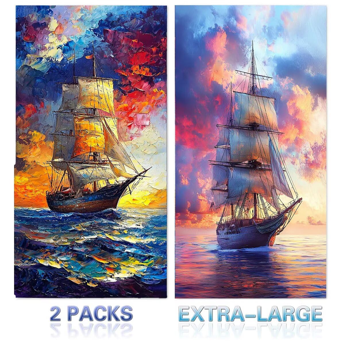 Ręcznik plażowy 90 x 200 cm, zestaw 2 dużych ręczników z mikrofibry szybkoschnący, chłonny, kompaktowy, ręcznik kąpielowy bez piasku Letni koc plażowy damski do kąpieli Prezent (morski żaglowiec) H