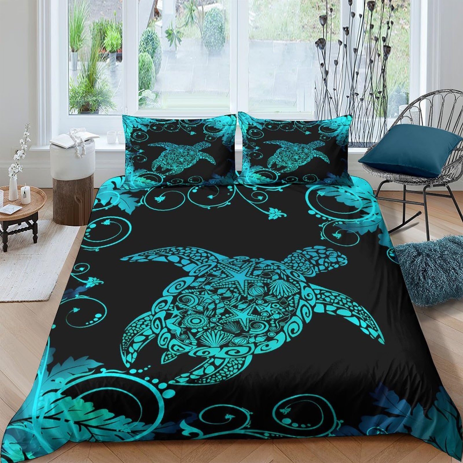 Ctjqhvkz Style-6 3D Printed Turquoise Sea Turtle Fitted Sheet Microfiber Soft Black Ocean Swirl Mattress Cover For Bedroom Guest Room Decor Single（135X200cm）