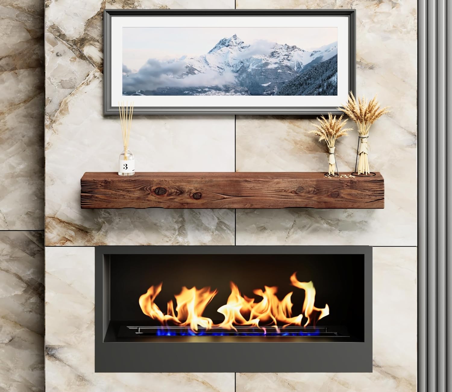 Urbandi Fireplace Mantel, Distressed, Rustic, Floating Shelf, Modern, Real Wood. (60Lx6Hx8D, Provincial)