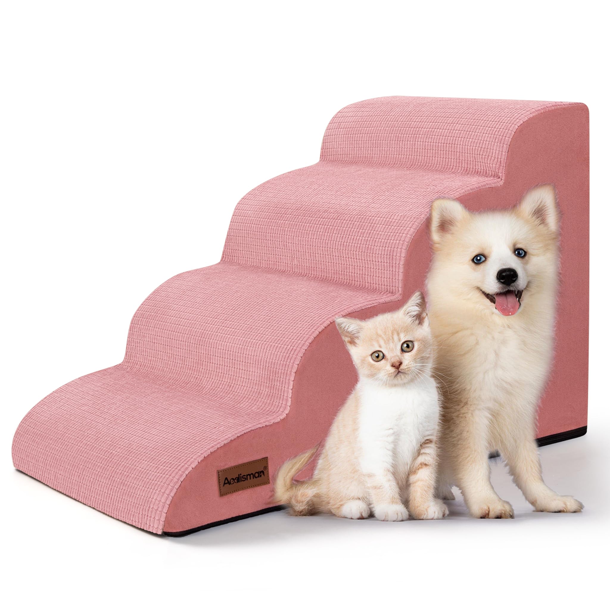 4-Step Dog Stairs for Bed or Couch, Pink Pet Ramp for Small Dogs, Cats