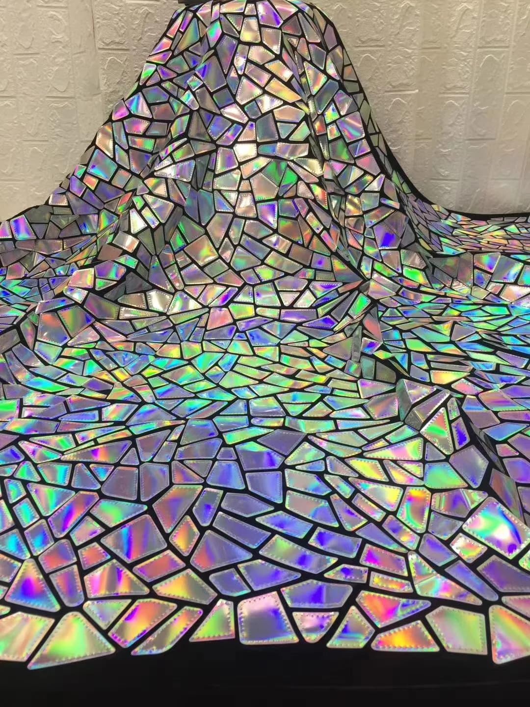Iridescent Geometry Sequin Fabric,2 Way Sequin Velvet Background Cloth,​​Laser Reflective Sequin Fabric for DIY Costumes, Dancewear, Party Decor (Iridescent White, Cut by The Yard)