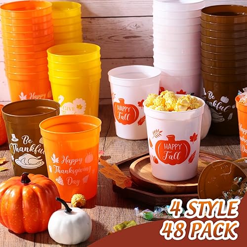 Miniatura 5 de Tioncy Vasos de plástico reutilizables de Acción de Gracias de 12 onzas a granel, tazas de estadio de Acción de Gracias, suministros de fiesta de
