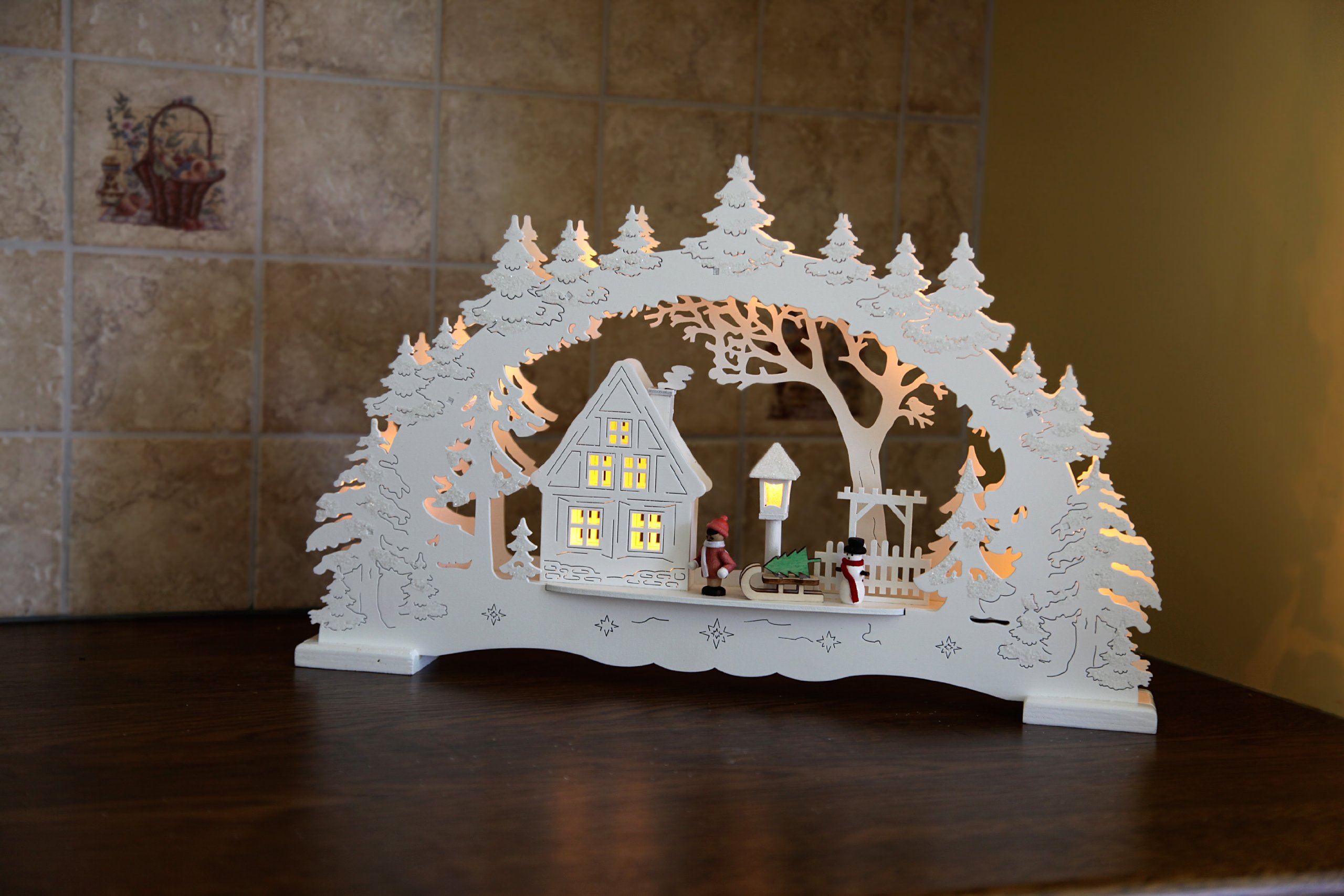 Best Season LED-Fensterleuchter "Village", 10 warm weiß LED, Material: Holz , Trafo circa 27 x 43 cm, natur 270-27