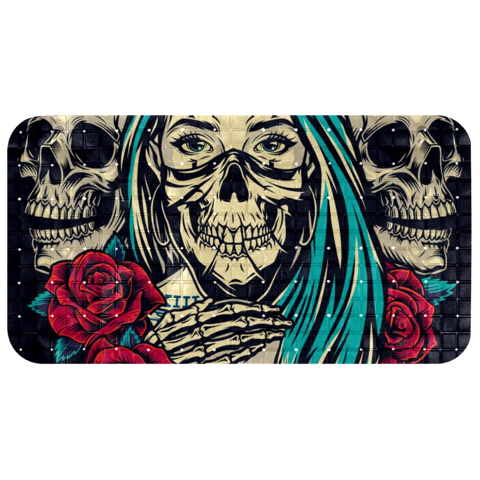 Tapis salle de bain enfant imprimé tête de mort rose baignoire bébé