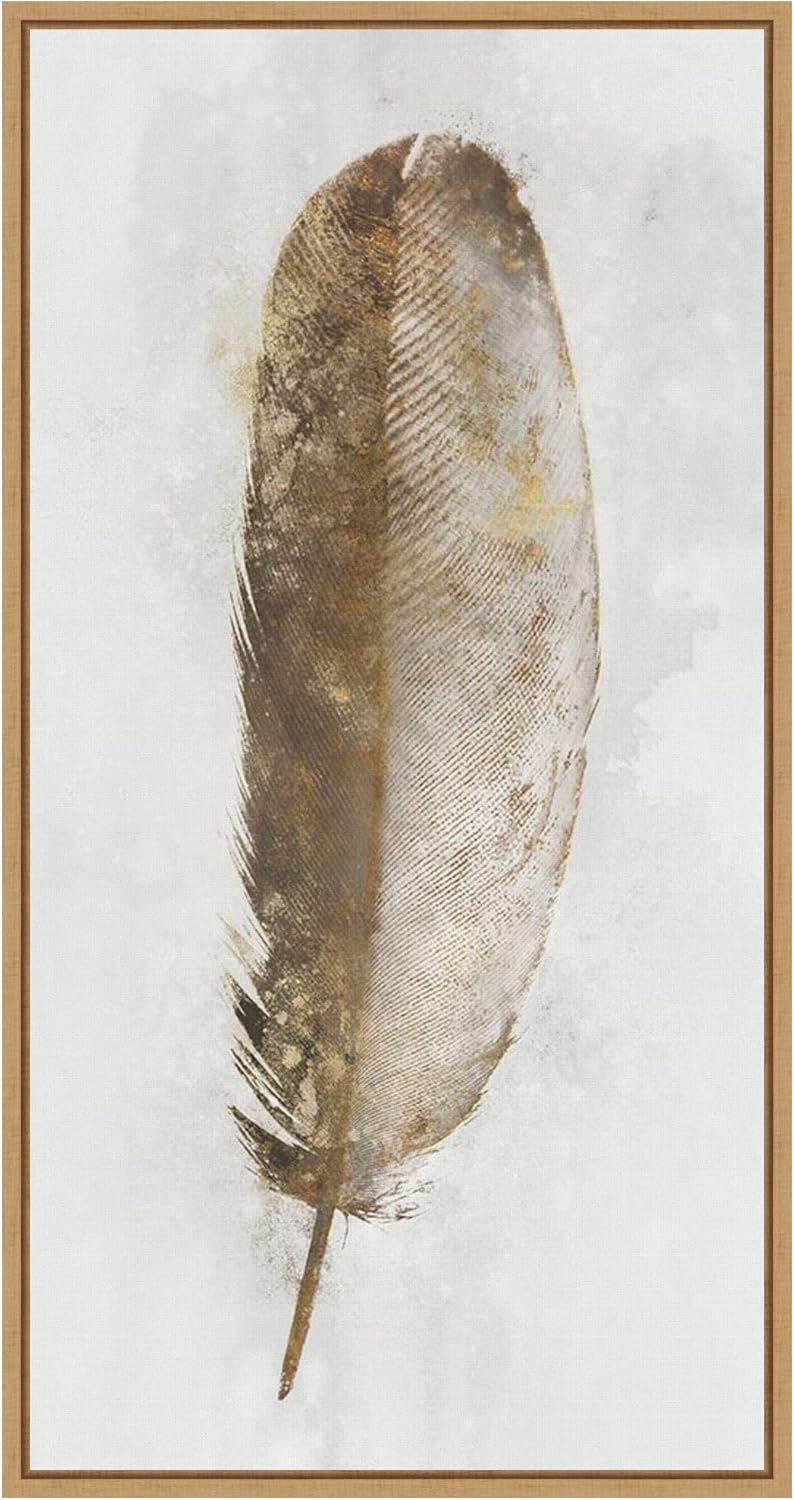 Amanti Art Framed Canvas Wall Art 27x14 Golden Feather I by Ken Roko, Framed Wall Art Canvas, Abstract Artwork, Modern Contemporary Decor, Medium Poster Painting for Living Room, Bedroom, Bathroom