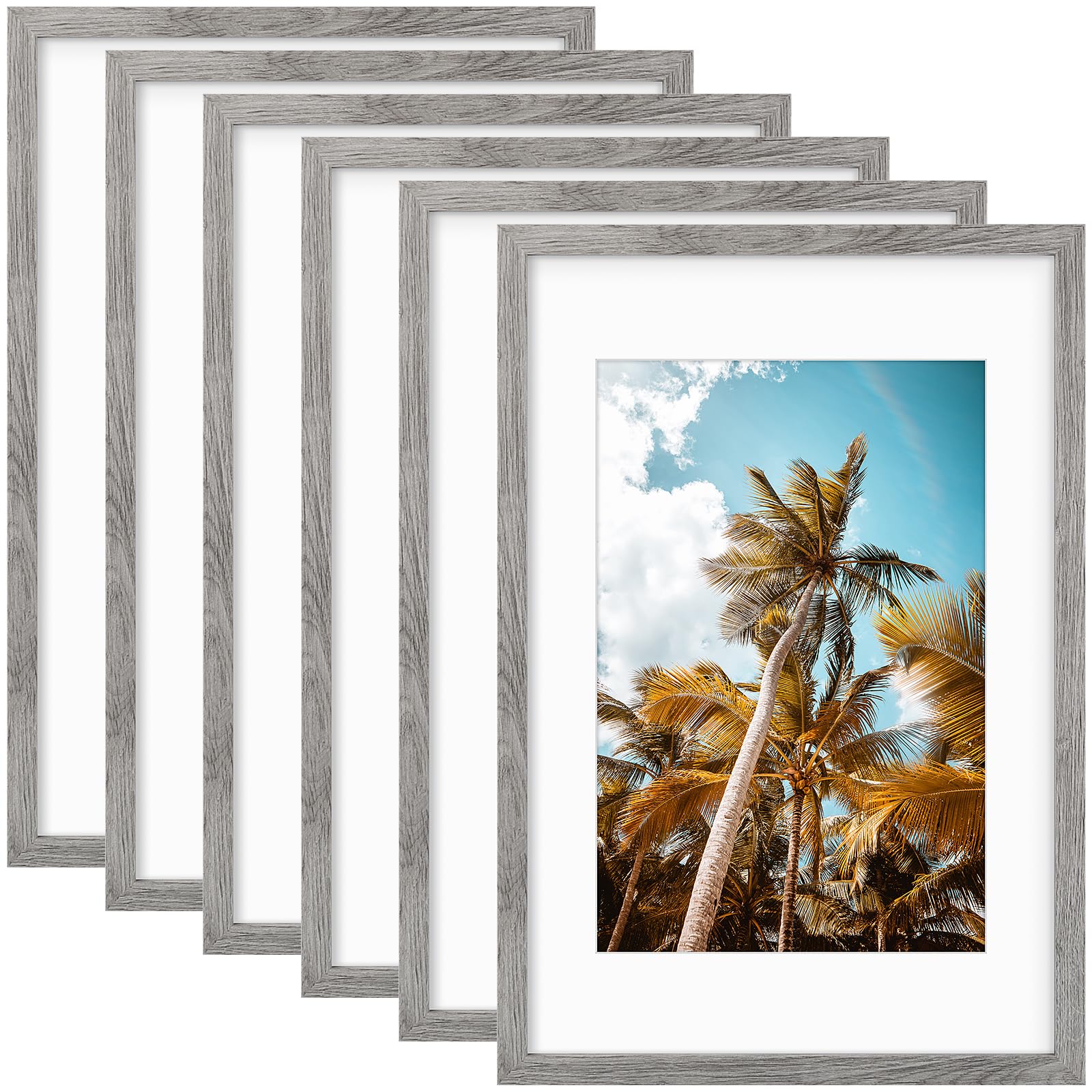 Frametory 6 Pack 16x24 Grey Picture Frame with Real Glass Mat for 12x18