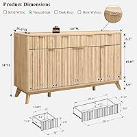 Vista 2 de T4TREAM Large Buffet Sideboard Cabinet with Storages, 60" Fluted Modern Buffet Table Coffee Bar Wine Bar Storage Cabinet with 3 Drawers & 4 Doors