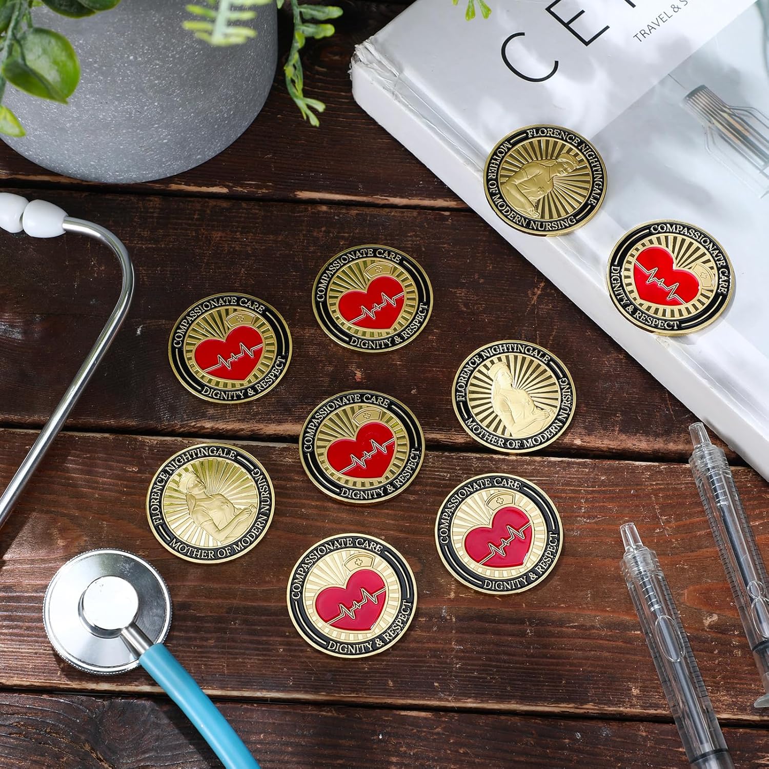 Tondiamo 12 Pieces Nurse Graduation Gift Coin Double Side Challenge Coin Cool Gifts for New Nurse Doctors