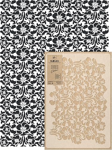 Miniatura 6 de NAKLEO - Plantilla de pared de plástico reutilizable - 23 x 37 pulgadas - Flor de rosa dorada - Papel tapiz grande sin costuras para todo el mundo