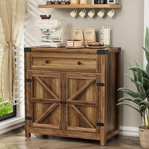 Miniatura 2 de YESHOMY Barra de café y gabinete de acento, aparador de buffet con puerta de granero con cajón y estante ajustable, escritorio ancho para cocina,