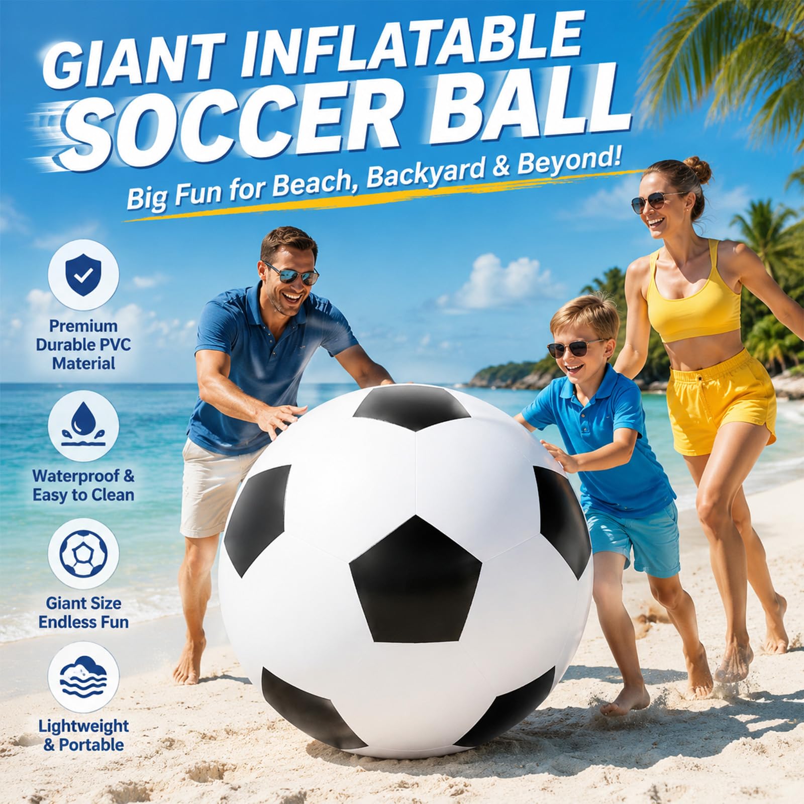 Gohytal Pallone da calcio gonfiabile XXL, Ø 80 cm, in PVC, extra morbido, con grande rimbalzo, per interni ed esterni, spiaggia, piscina, giardino, festival, feste di compleanno