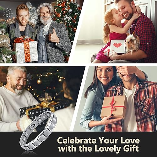 Miniatura 5 de Feraco Pulsera magnética para hombre de acero de titanio con herramienta de tamaño, plata