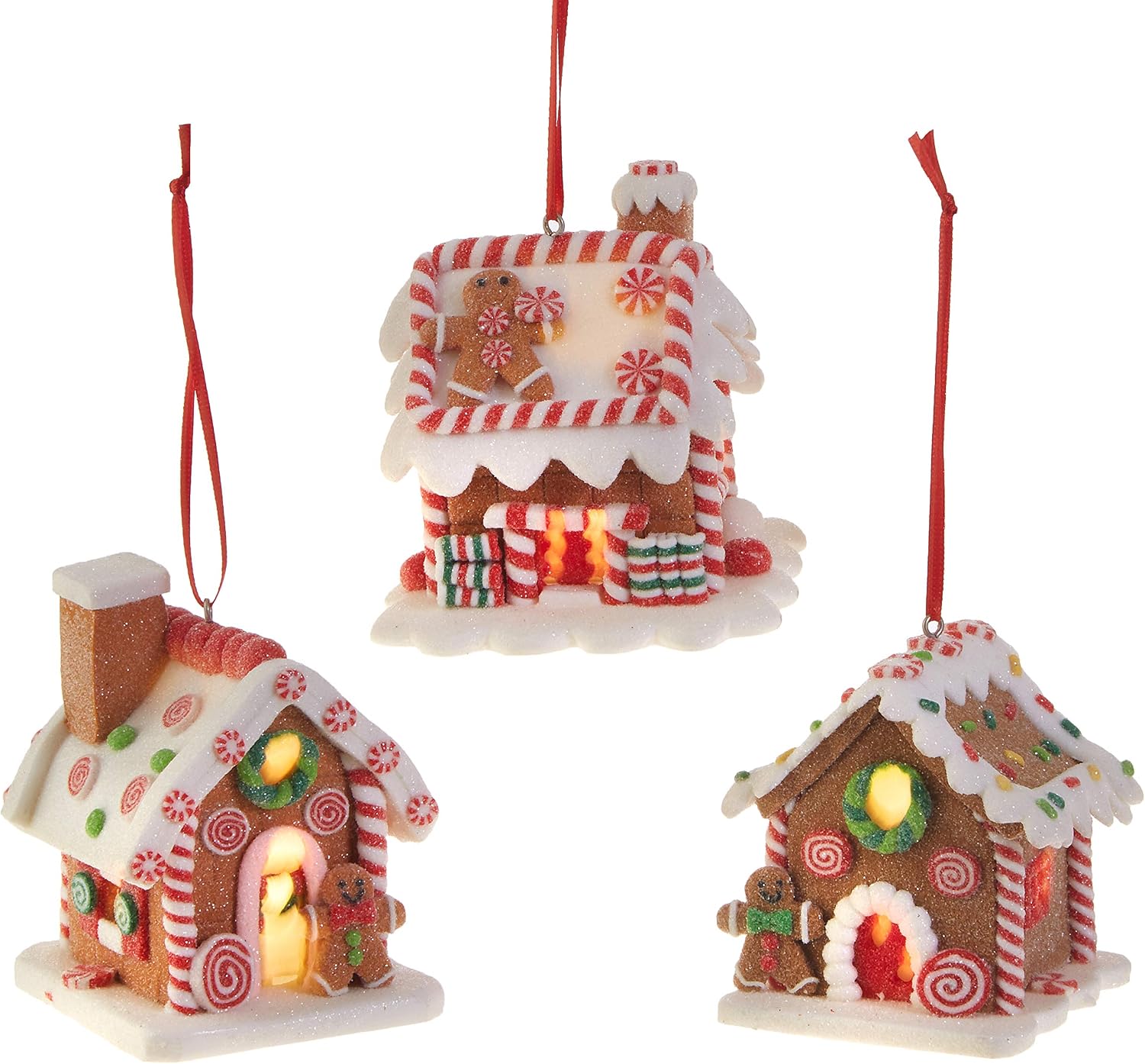 RAZ Imports Lighted Gingerbread House Claydough Ornaments 3 Piece Set 3.25 Inch