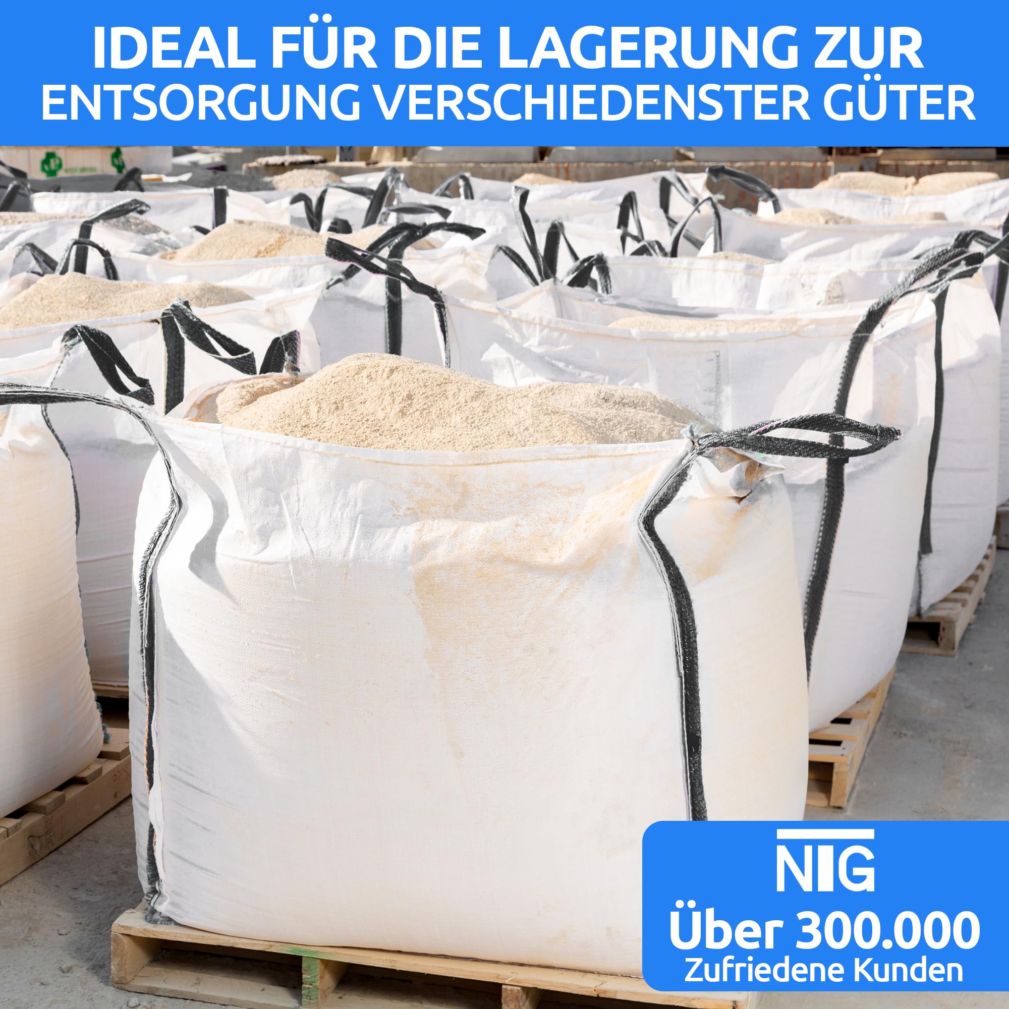 NTG Big Bag, 4 passanti, capacità di carico di 1000 kg, 90 x 90 x 90 cm, impermeabile, protezione dai raggi UV, sacco per rifiuti da giardino, sacco per foglie, 10 pezzi