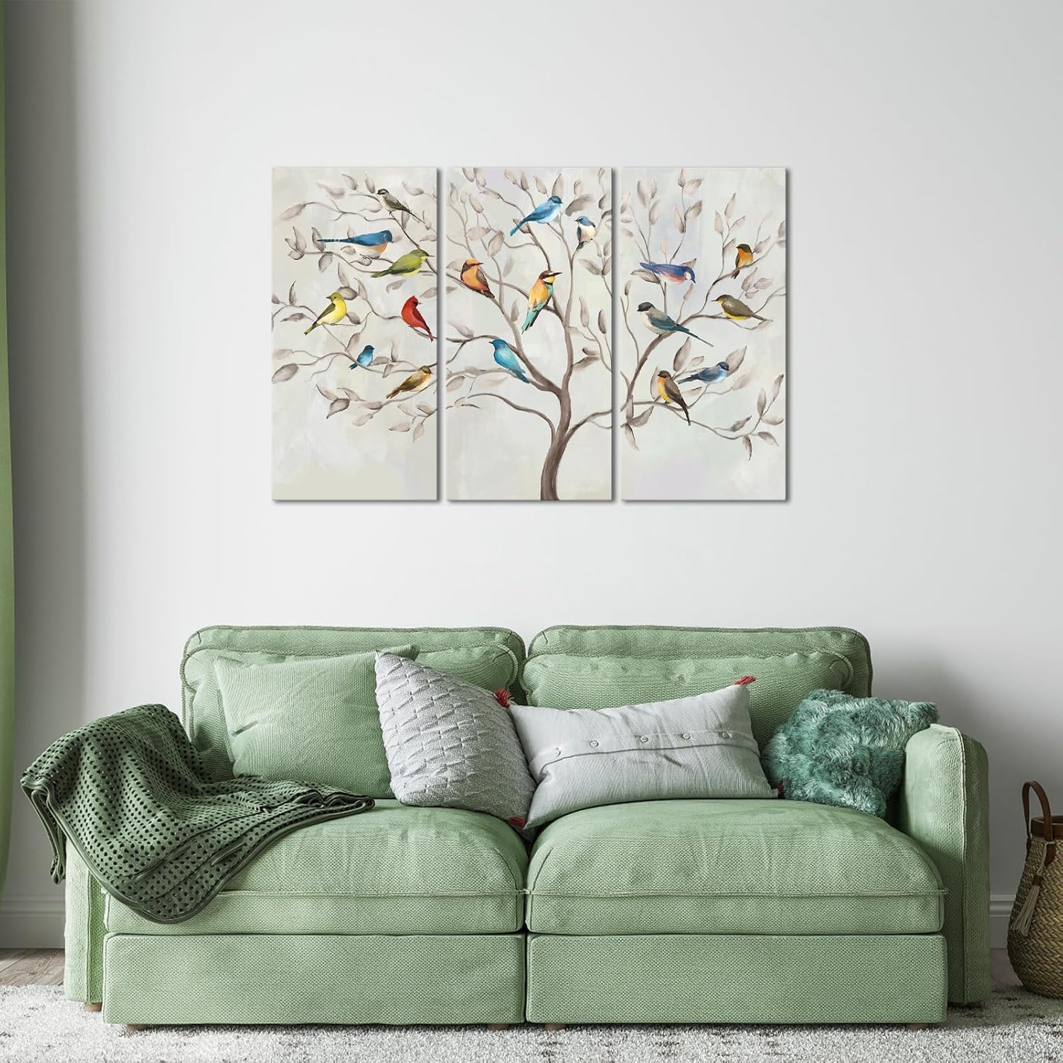 KREATIVE ARTS Large 3 Panel Canvas Prints Wall Art Birds on The Tree Branches Contemporary Painting Retro Style Picture Arts for Home Decoration Stretched Gallery Canvas Wrap Each 16x32Inches