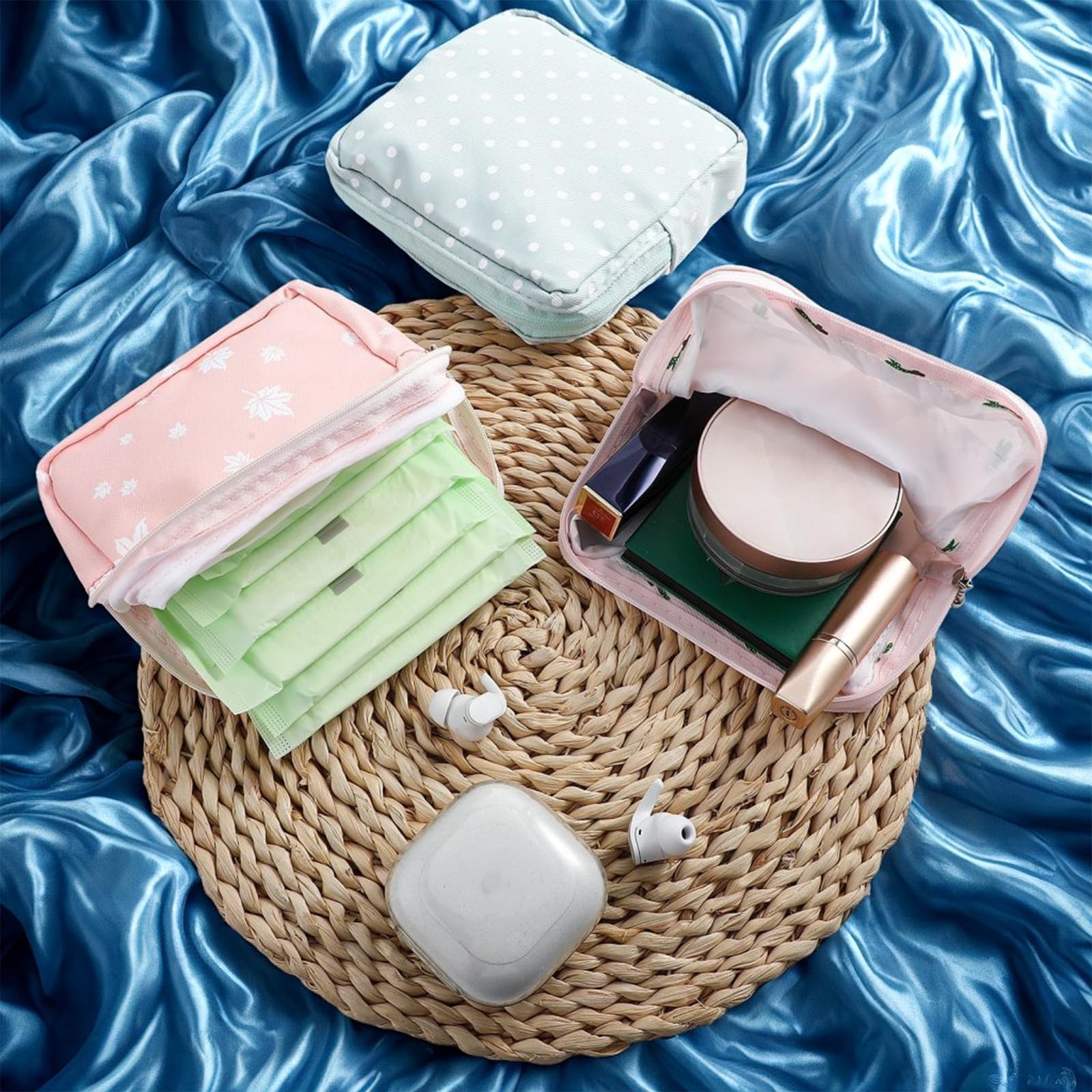 3Pcs Period Bag Sanitary Napkin Storage Bag, Portable Menstrual Cup Pouch Period Bags for Teen Girls, Tampons Holder, Pad Bag, Feminine Care for Purse with Zipper