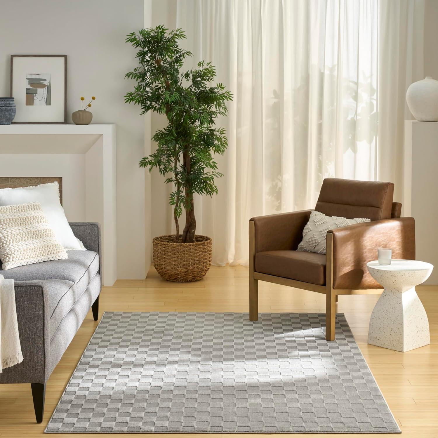 Nourison Home Serenity Home Grey 5'3" x 7'3" Area Rug - Easy Clean, Non Shedding, Bed Room, Living Room, Dining Room, Kitchen (5' x 7')
