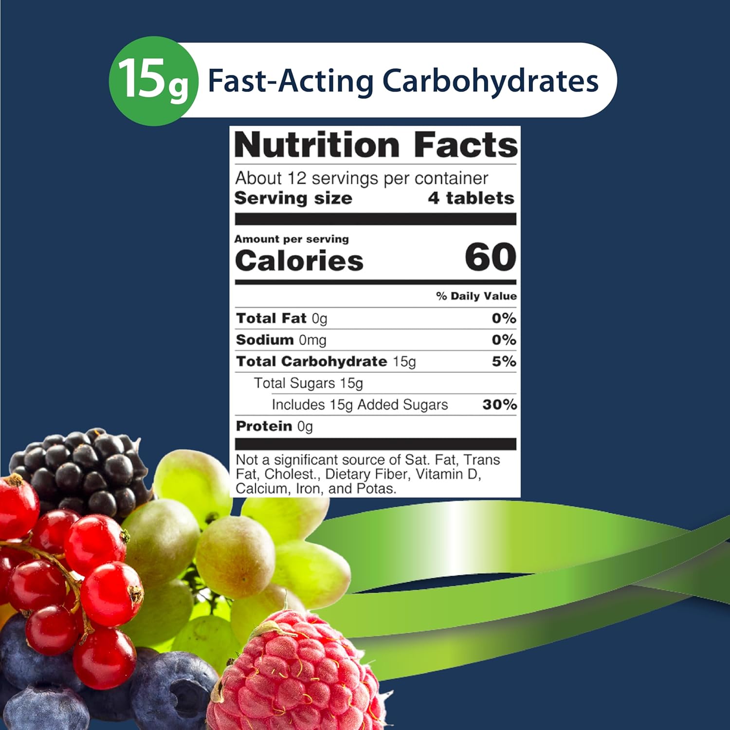 TRUEplus Glucose Tablets, Chewable, Grape, Raspberry, Orange Flavors, 15g Fast-Acting Carbohydrates, Fat Free, Gluten Free, Boost Energy, 50 Count