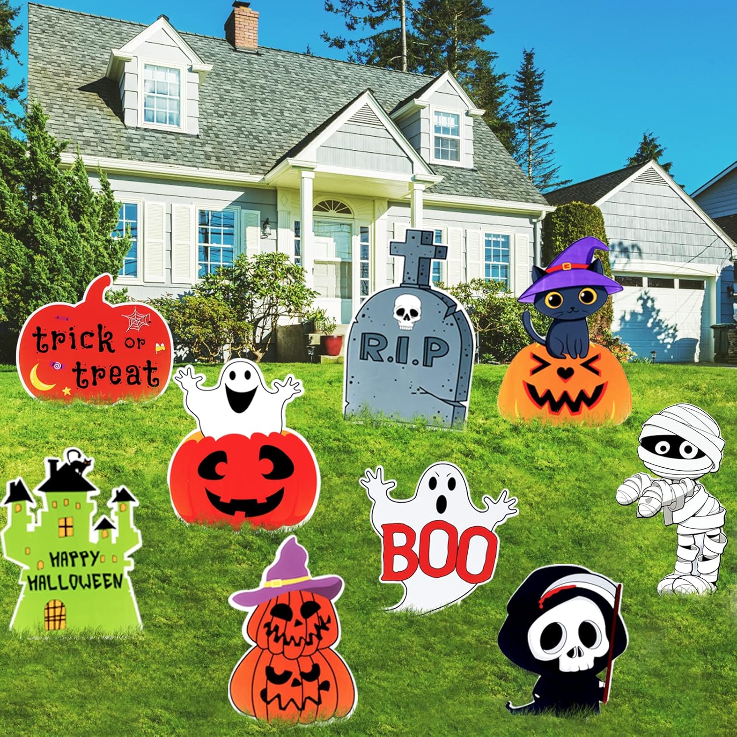 9 Pack Halloween Yard Stake Signs Decoration Outdoor Family Friendly