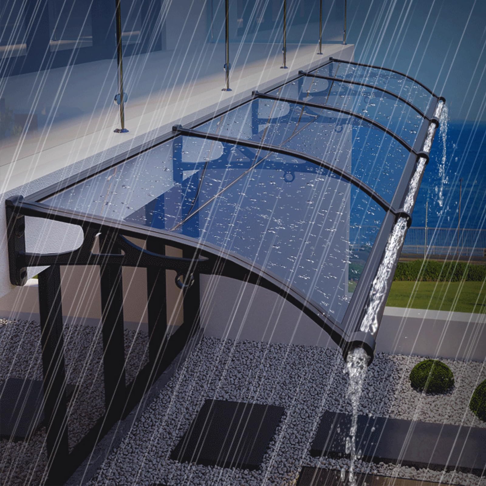Auvent d'entrée incurvé pour protéger votre terrasse de la pluie