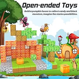 Magnetic Blocks-Build Mine Magnet World Pumpkin Edition Kids Games Toys for Boys Girls 3+ Years Old Magnetic STEM Construction Toys Ages 4-6 6-8 5-7 for Halloween Birthday Gifts