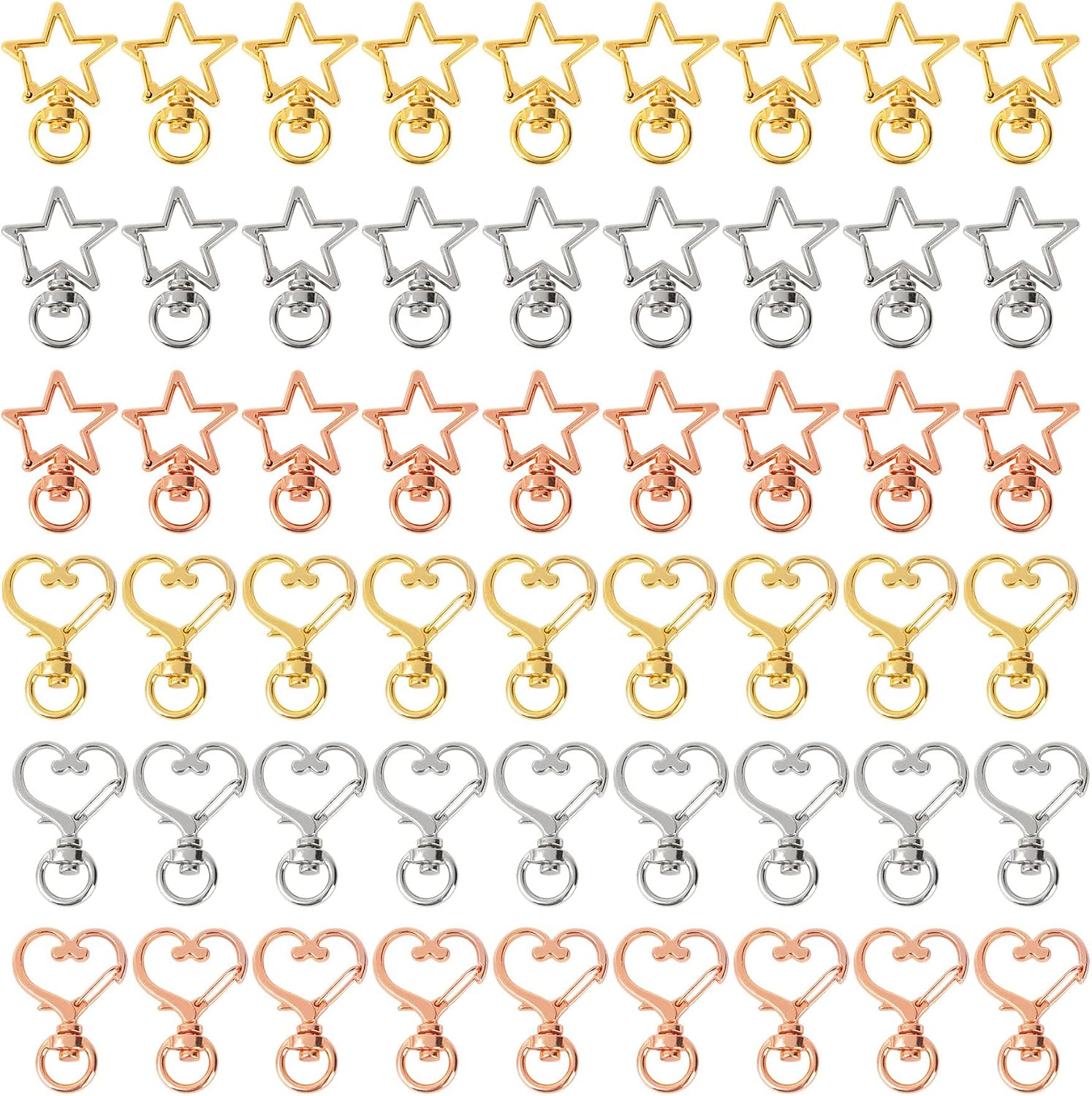 100 Pack Silver Metal Heart Shape Claw Swivel Lobster Clasp Alloy Snap Hook Keychain Clip for Jewelry Making Bag Accessories DIY Craft
