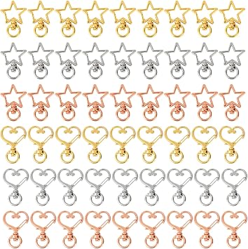 60 Pack Star Heart Swivel Keychain Lobster Claw Clasp DIY Jewelry