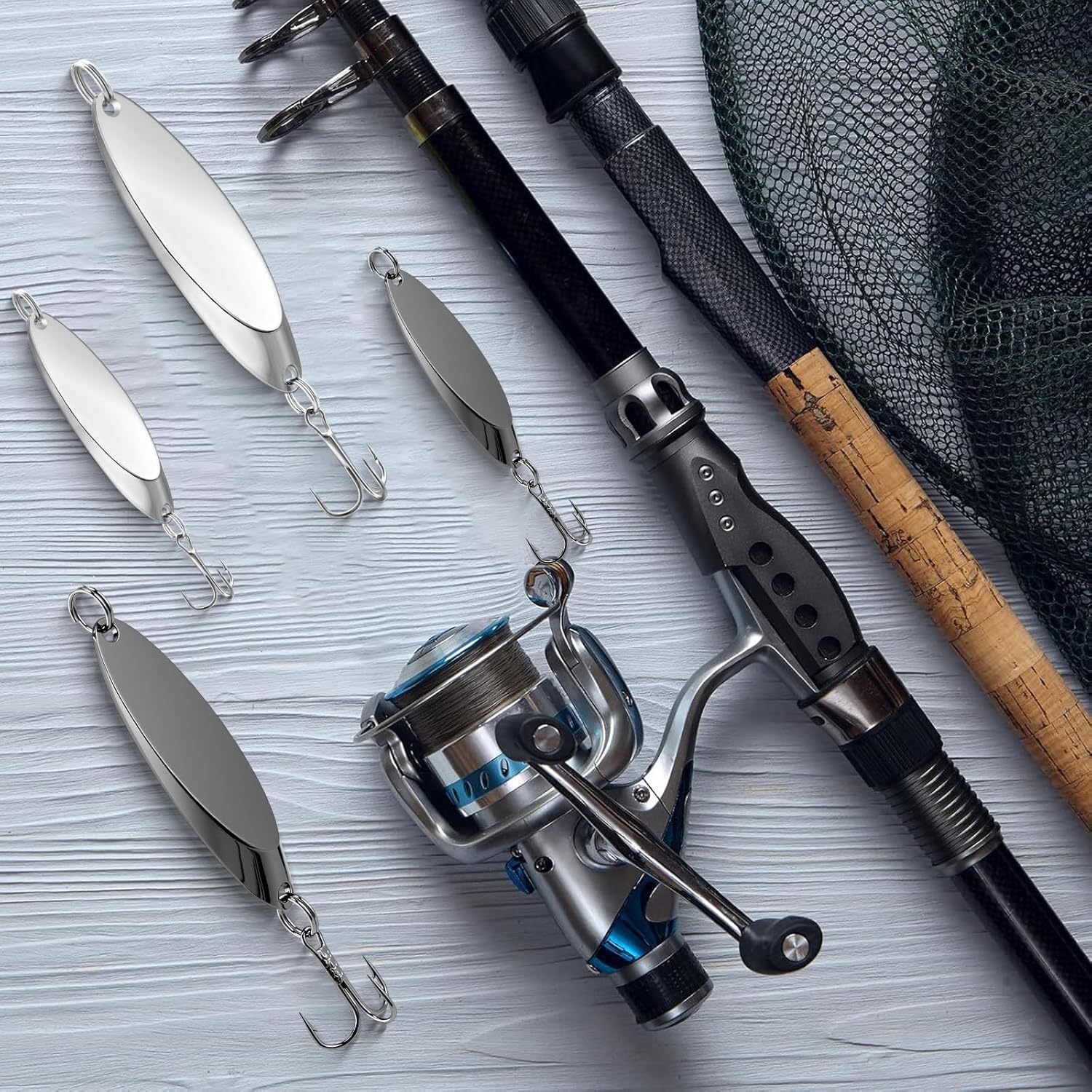 HESTYA Fishing Lures Spoons Fishing Metal Saltwater Treble Trout Lures Hard Metal Spinner Baits 5 Sizes Casting Spoon Hooks for Salmon Bass