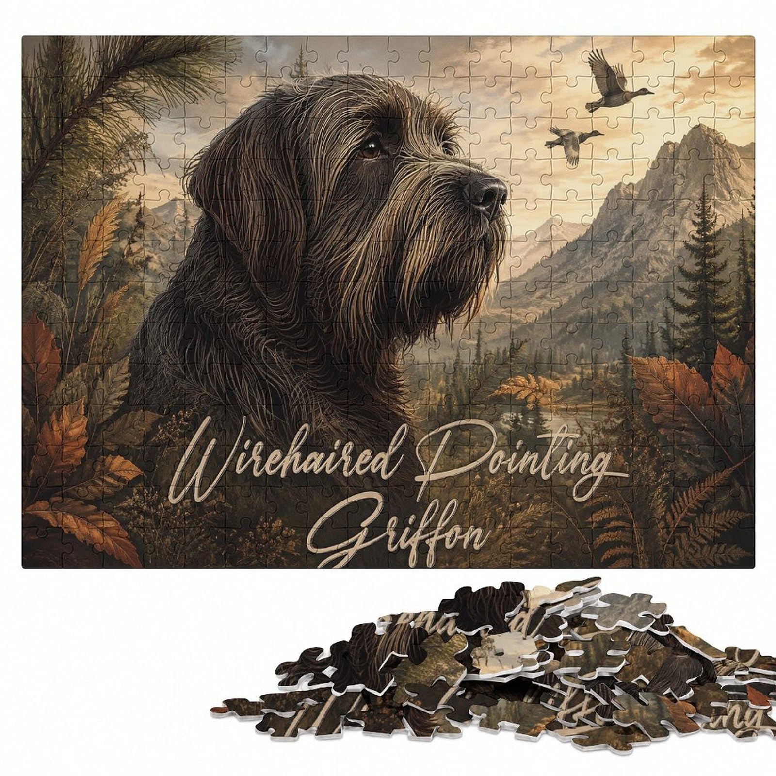 Korthals Griffon Artistic Wooden Jigsaw Puzzle 300 Pieces for Adults