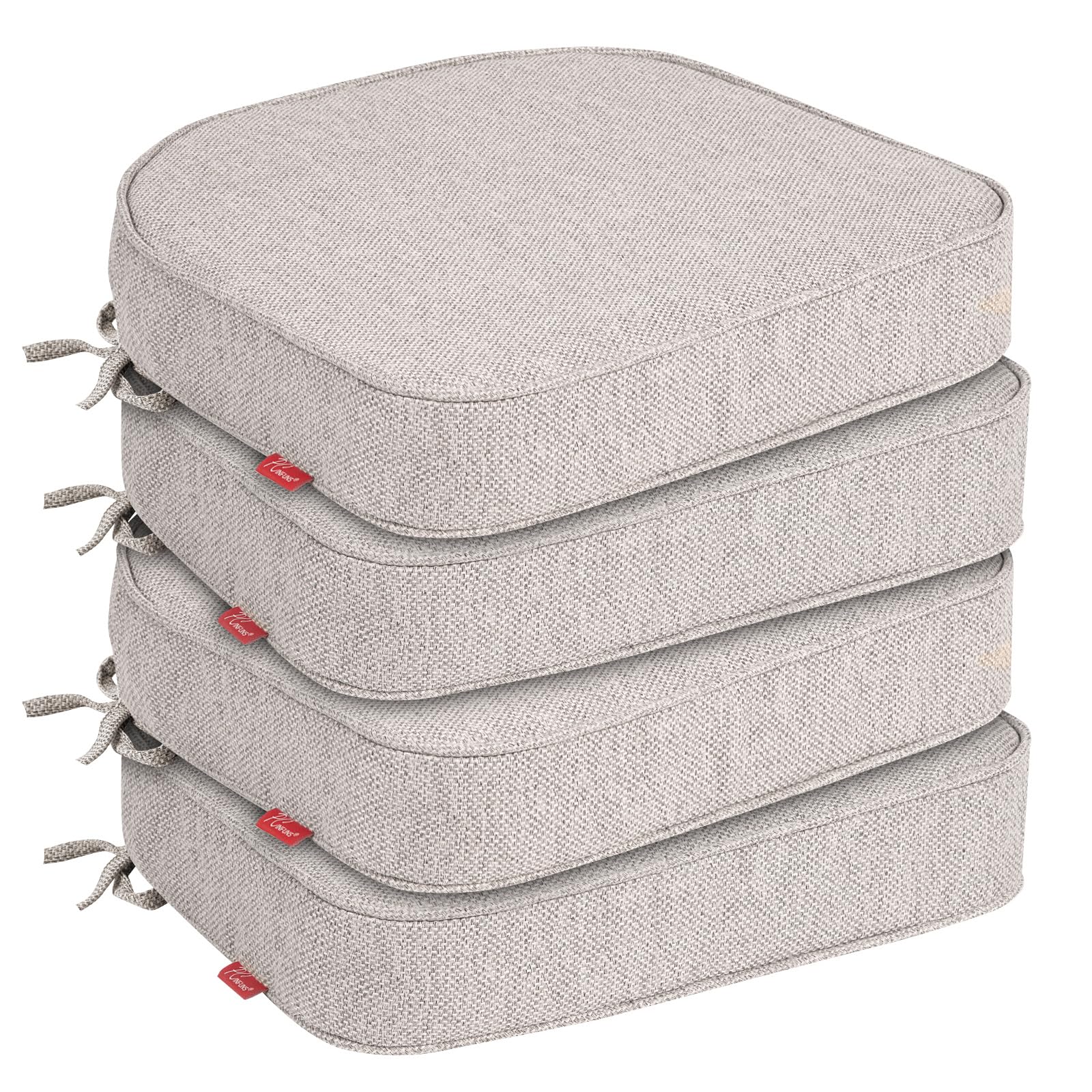 Pcinfuns Outdoor Chair Cushions 19"x19"x3" Set of 4,Memory Foam Seat Cushion for Patio Furniture with Ties,Removable Cover Hidden Zipper Round Corner for Yard Garden,Linen Gray