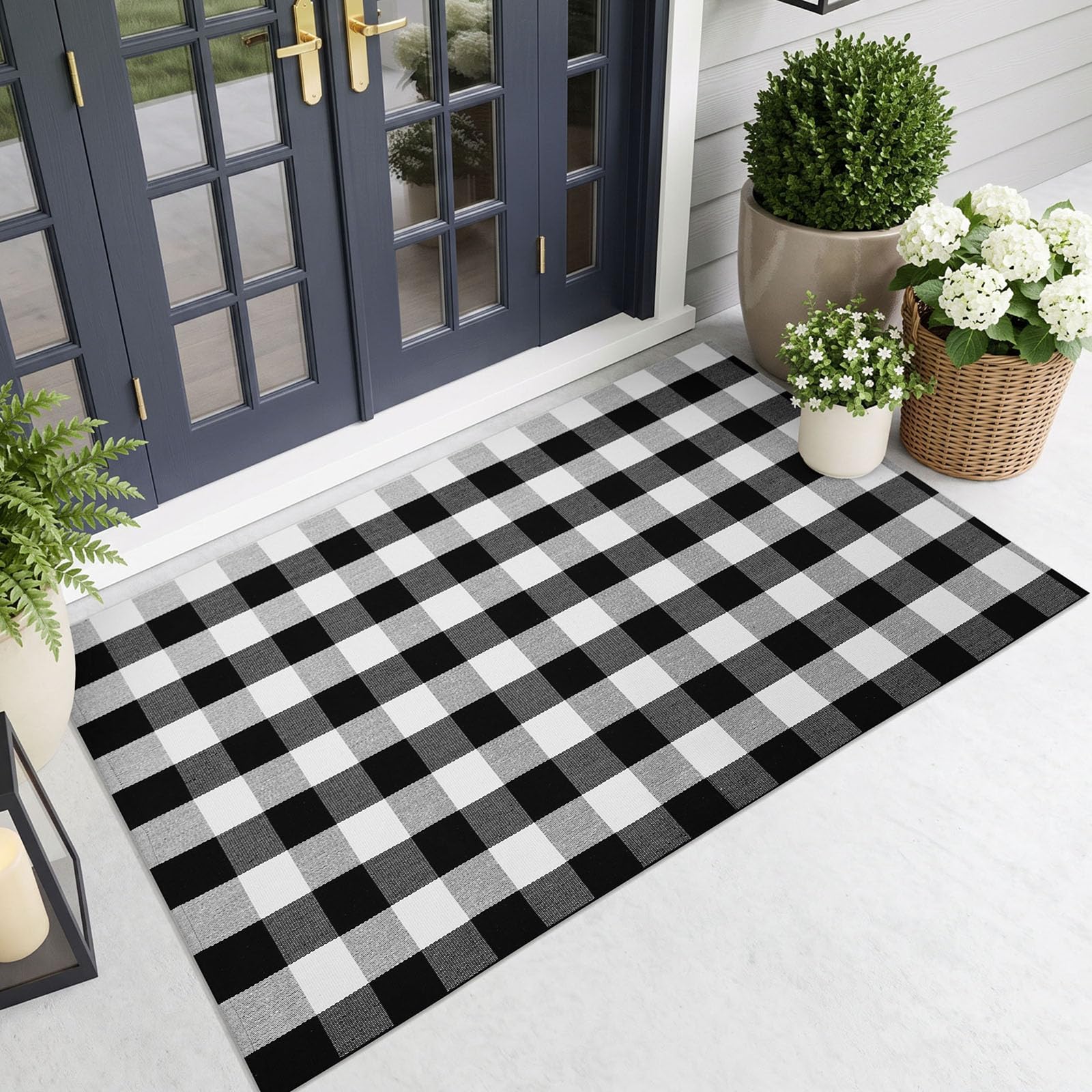 Black & White Striped Rug - Entryway Mat -28