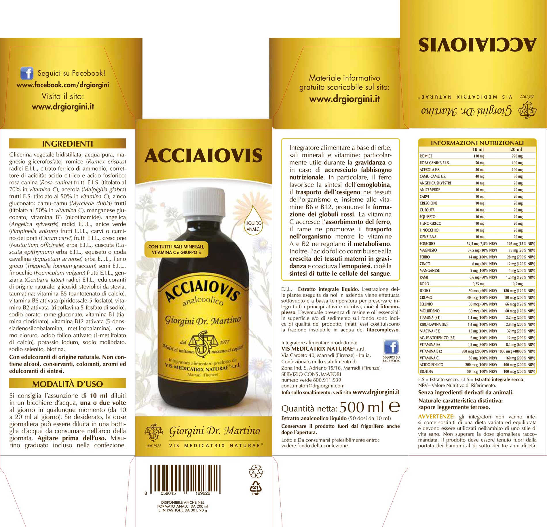 Dr. Giorgini - Dr Giorgini Acciaiovis Liquido Analcolico Integratore di Ferro 500ml - 980638985