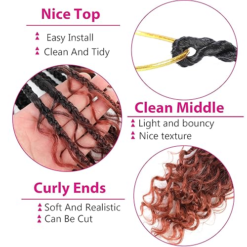 Miniatura 4 de Extensiones de cabello sintético de ganchillo de 14 pulgadas, trenzas de caja Goddess 3X estilo bohemio con extremos ondeados (14 pulgadas, paquete