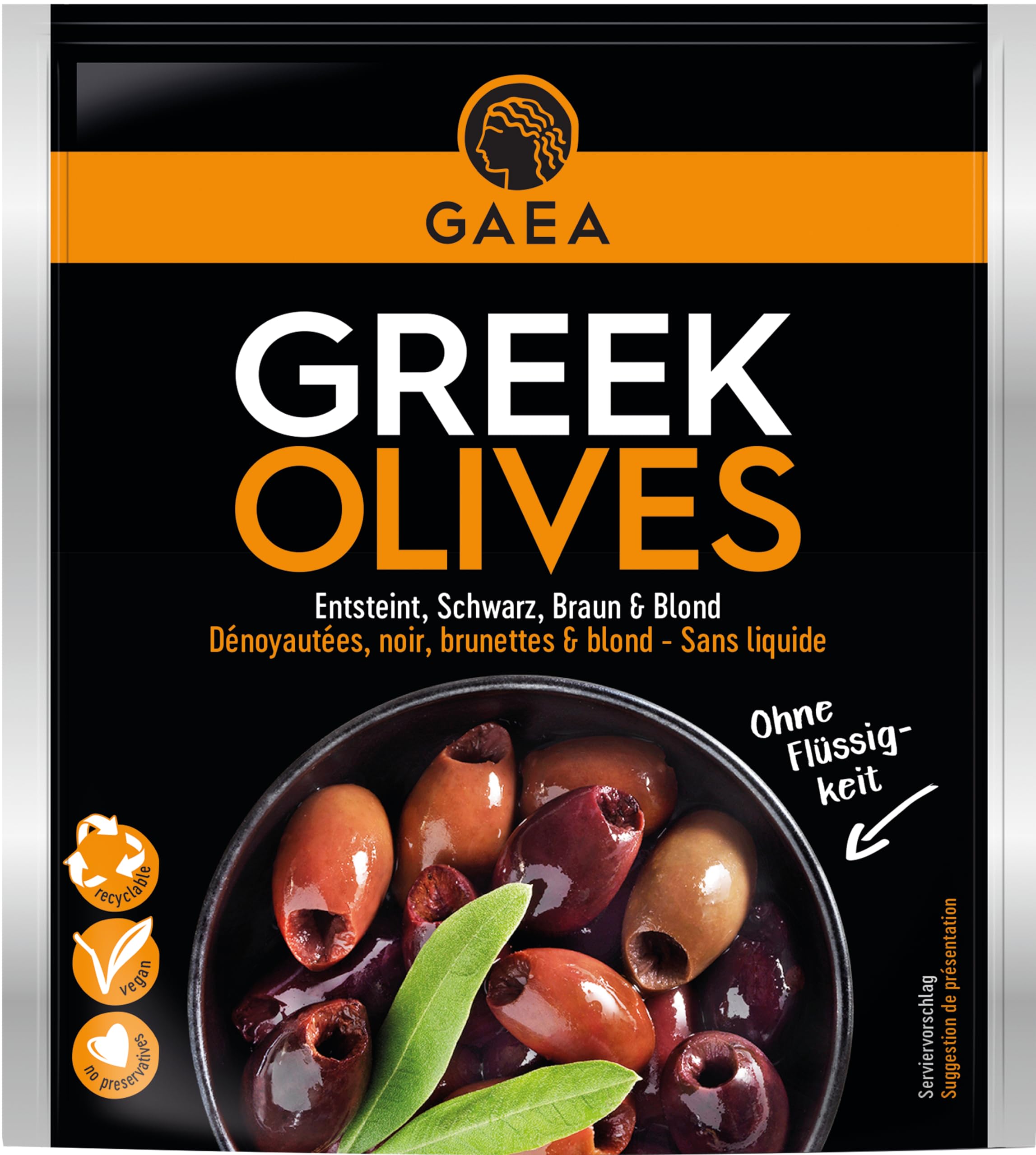 GAEA Kalamata Oliven ohne Stein 8x150g – Sonnengereifte griechische Oliven, natürlich schwarz, snackfertig & salzreduziert, ideal für Salate, Antipasti & mediterrane Küche