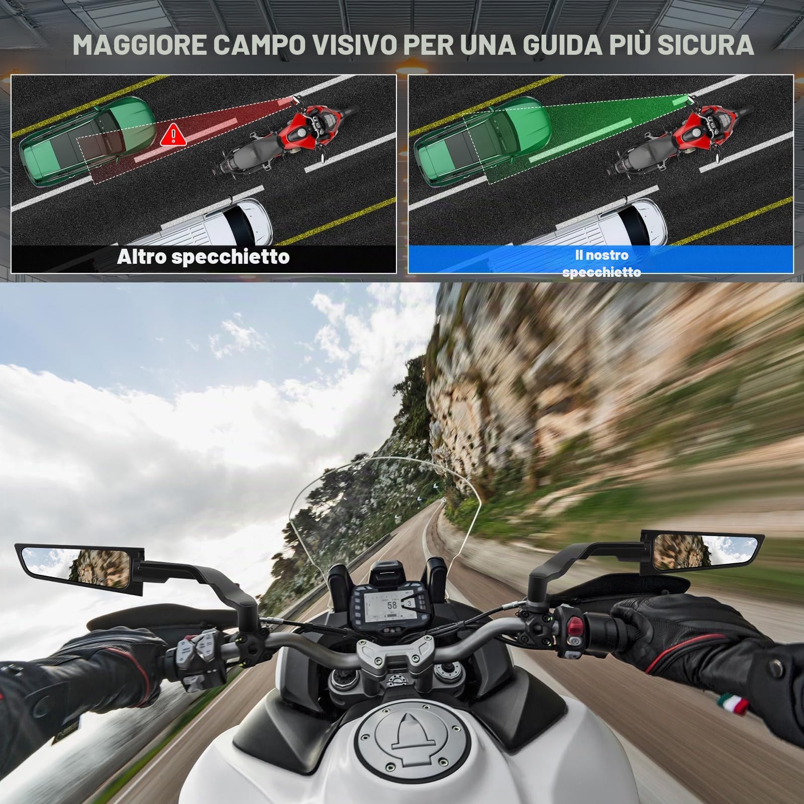M8 M10 Specchietti Retrovisori per Moto Set Universale Specchietto Laterale Specchietto per Moto 360°Ruotabile Specchietto Retrovisore Moto Ultra Grandangolare