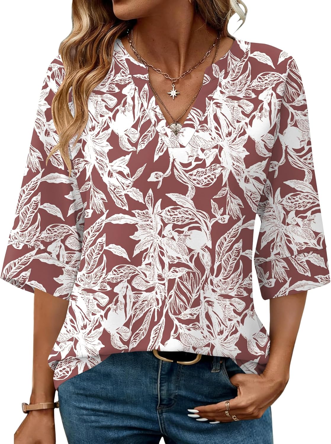 LOMON Women's Dressy 3/4 Length Sleeve Tops Business Casual Blouses Summer Tees Shirts - Image 2