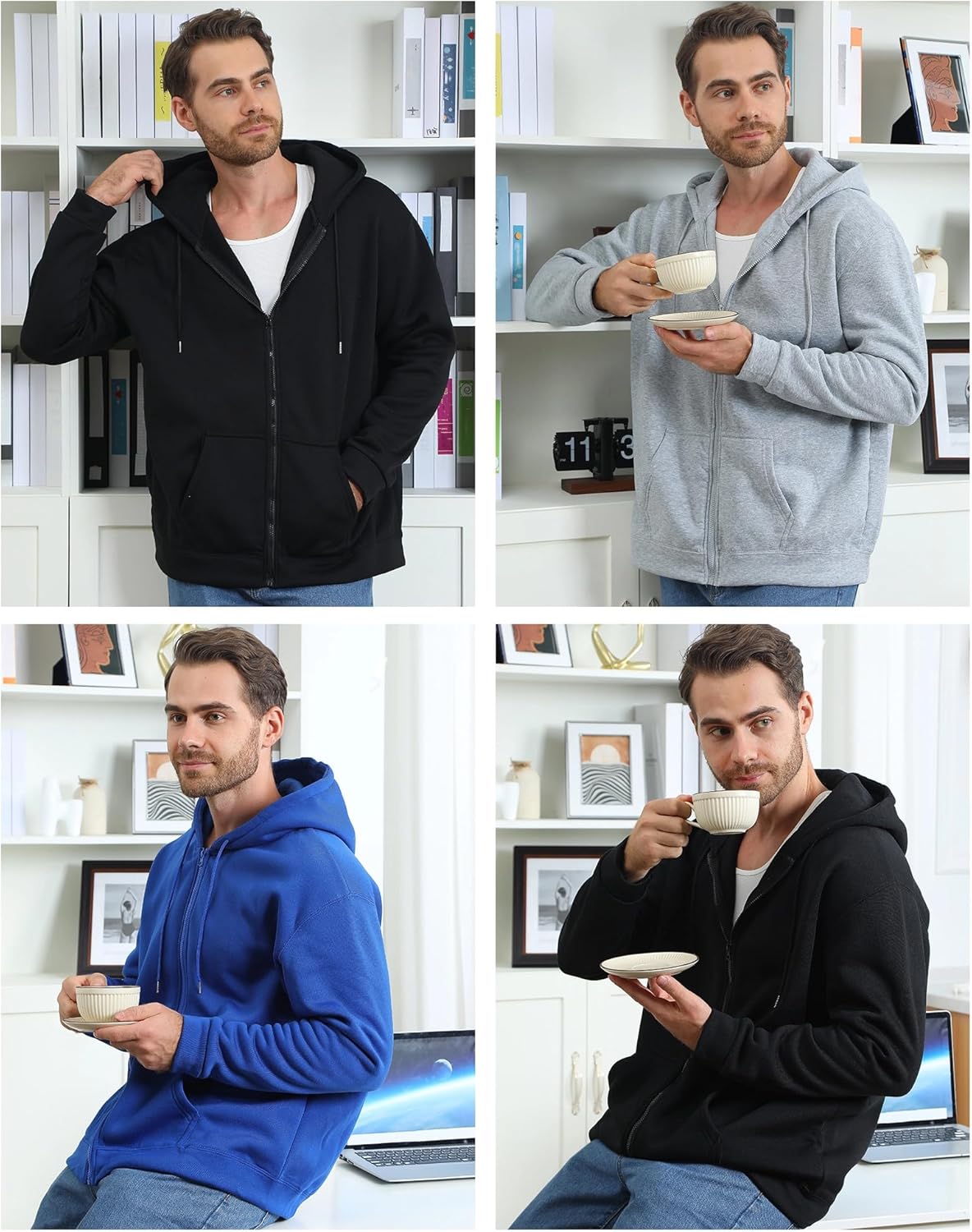 Taiyin 3 Pack Men's Lightweight Fleece Full Zip up Hoodie Long Sleeve Sweatshirt with Pockets for Men - Image 7