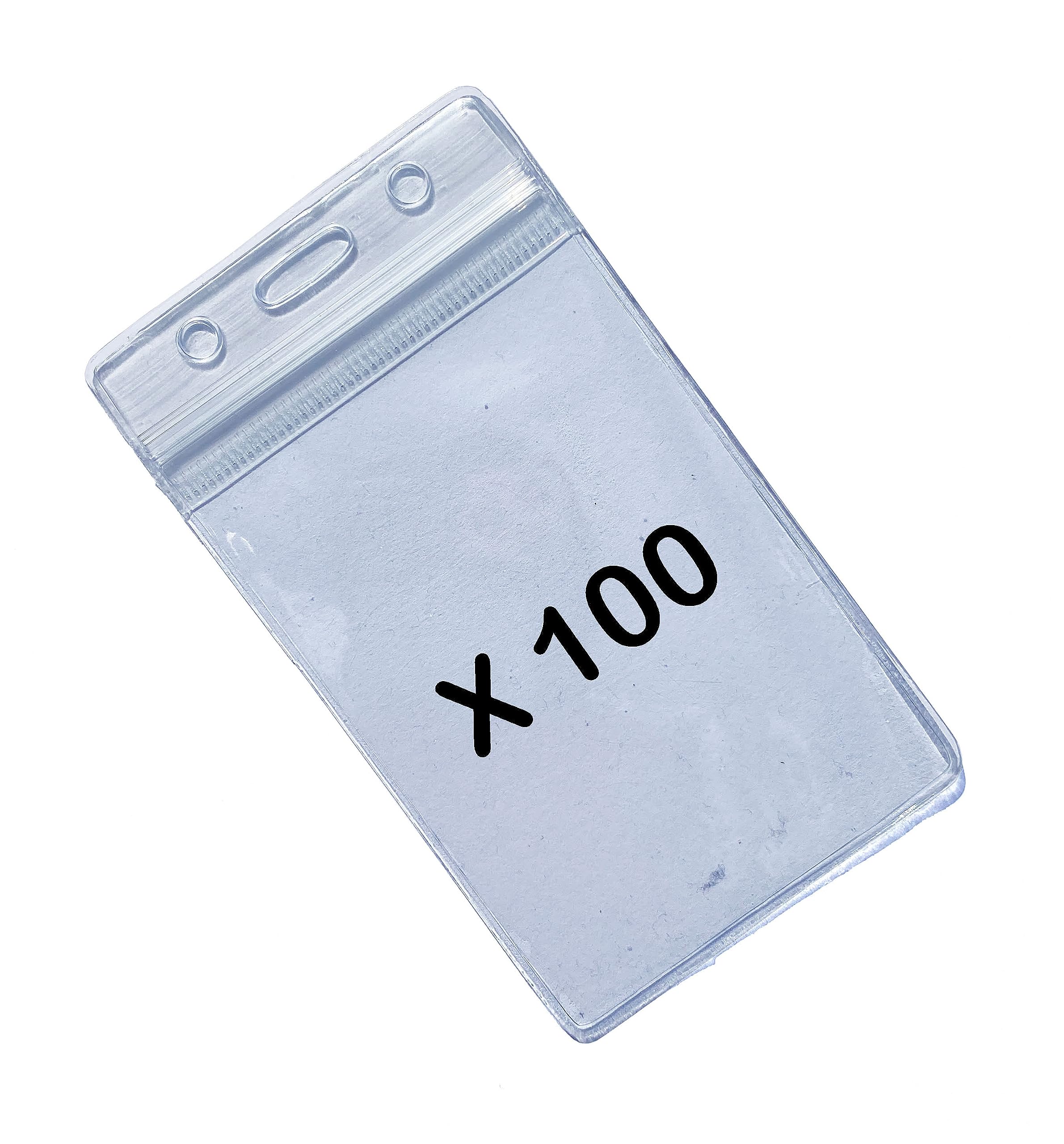 Quantum Leap Grip Seal Vertical Portrait Clear ID Badge Card Holders Plastic Pocket Pouches (ID Portrait x 100)