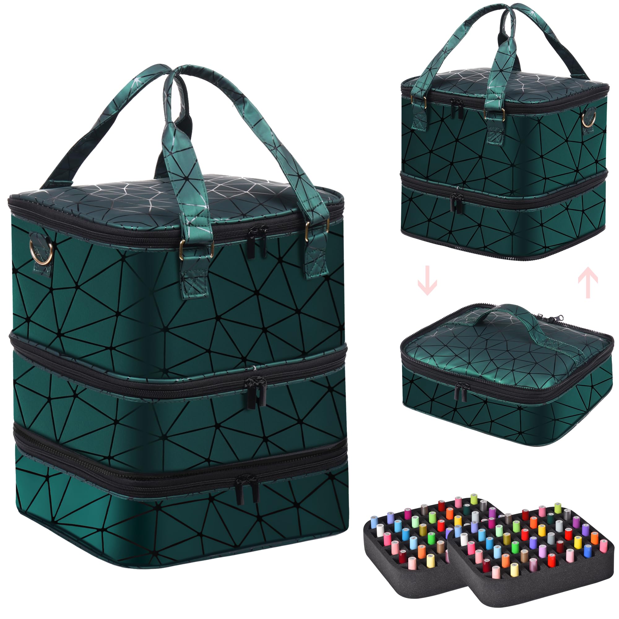 FCQQYWZ Pudełko na lakier do paznokci organizer na lakier do paznokci dwuwarstwowy organizer z uchwytem organizer na zestaw do paznokci pudełko do przechowywania paznokci, Zielony, 84 BOTTLES, moda