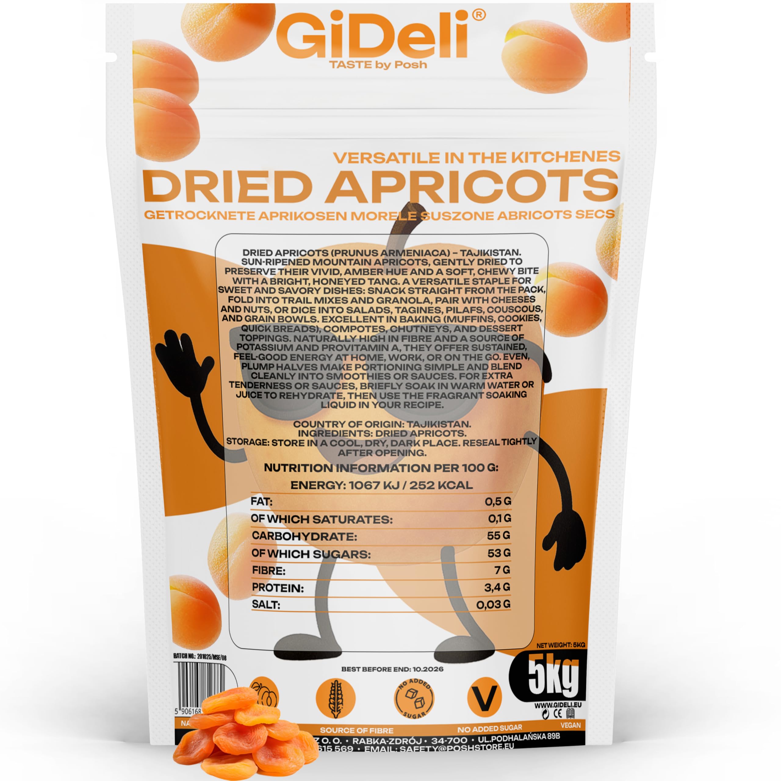 GiDeli Aprikosen getrocknet 5 kg - Trockenobst ungezuckert im Eimer - Früchte perfekt für vegane und gesunde Ernährung - reiner Fruchtgeschmack