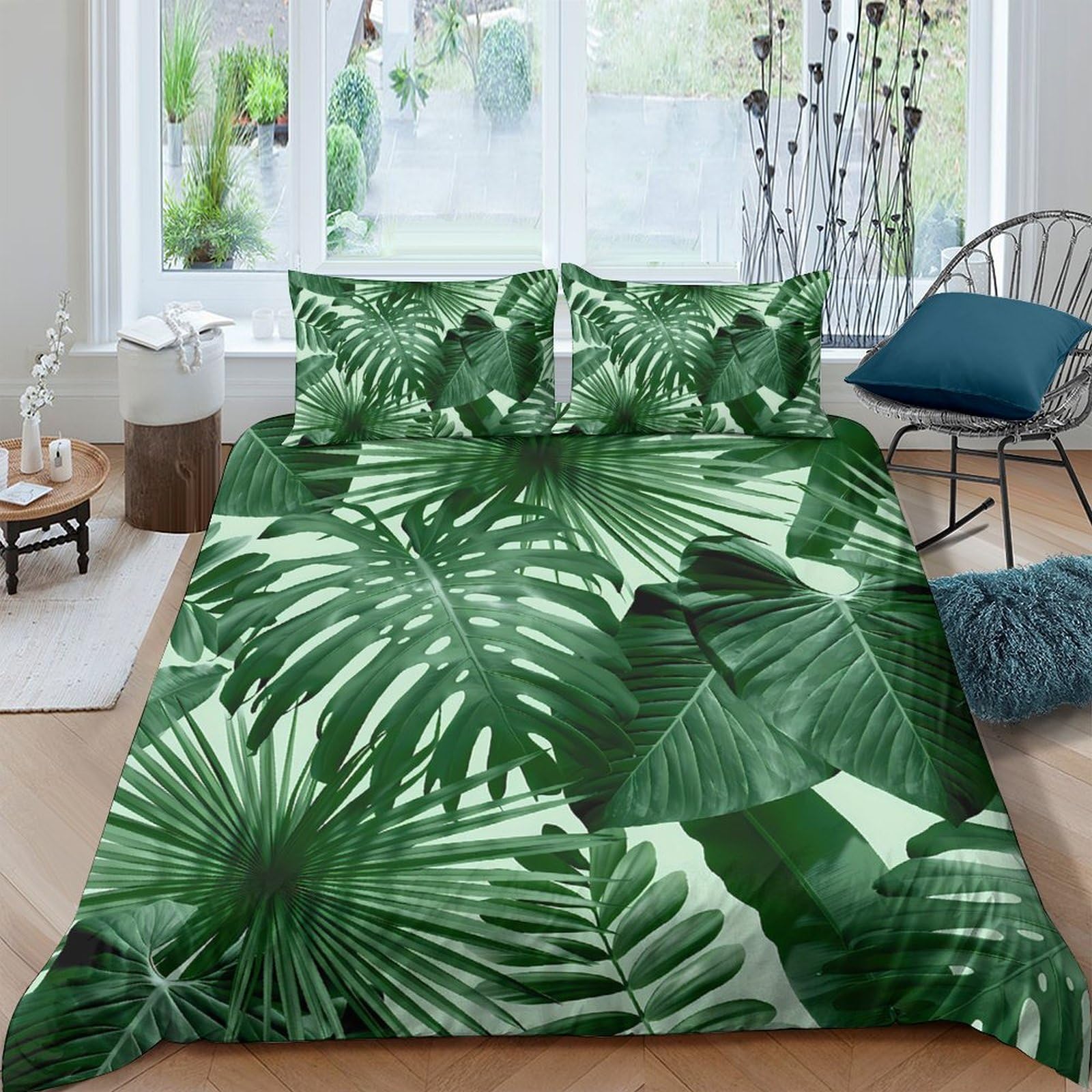 Ctjqhvkz Style-8 3D Printed Tropical Palm Fitted Sheet Microfiber Soft Green Leaf Mattress Cover For Bedroom Guest Room Dorm Décor Single（135X200cm）